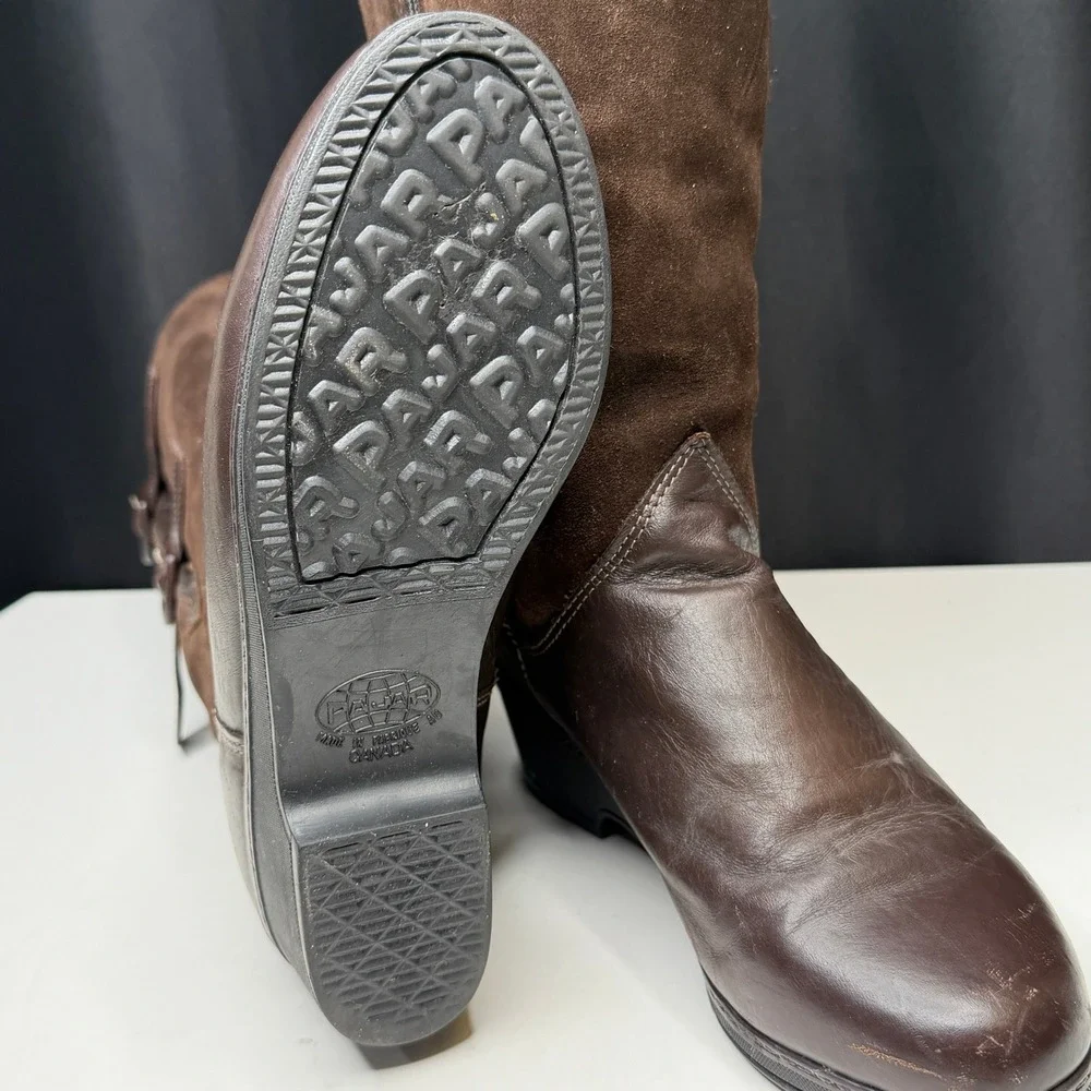 Vtg Pajar Canada Boots Women 8.5 Brown Leather Suede Tall Shearling Lined Winter
